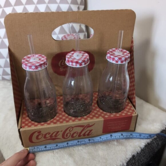 NWT/NIB Coca Cola Retro Dinner 50s Milk Bottle Style Straw Drinking 6 Piece Set - Picture 5 of 5